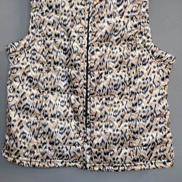 Westbound Quilted Puffer Vest Womens Petite Small Brown Shimmer Animal Print Zip - Picture 5 of 11